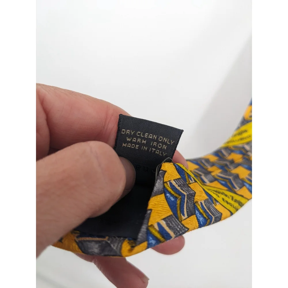 Ermenegildo Zegna Silk Necktie Mens‎ Yellow Blue Designer Office Business Career
